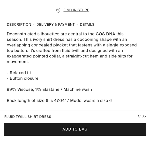 COS NWT Fluid Twill Shirt Dress - Picture 7 of 7